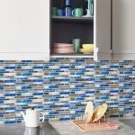 Tretizl 10 Sheets Peel and Stick Backsplash, Peel and Stick Tiles, Marble Look Wall Tiles Backsplash for Kitchen and Bathroom, Livingroom, 12”x12”,Blue&Grey