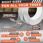 1.18" X 235" Heavy Duty Clear Double Sided Tape – Strong Double Sided Adhesive Tape – Wall Decoration, DIY, Office and Home Projects, No Tools Needed | Works on Tile, Glass, Wood, Metal, and Plastic