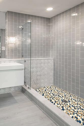 Elephantile Brown Blue Pebble Shower Floor Tile