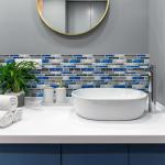 Tretizl 10 Sheets Peel and Stick Backsplash, Peel and Stick Tiles, Marble Look Wall Tiles Backsplash for Kitchen and Bathroom, Livingroom, 12”x12”,Blue&Grey