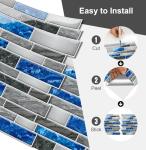 Tretizl 10 Sheets Peel and Stick Backsplash, Peel and Stick Tiles, Marble Look Wall Tiles Backsplash for Kitchen and Bathroom, Livingroom, 12”x12”,Blue&Grey