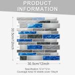 Tretizl 10 Sheets Peel and Stick Backsplash, Peel and Stick Tiles, Marble Look Wall Tiles Backsplash for Kitchen and Bathroom, Livingroom, 12”x12”,Blue&Grey