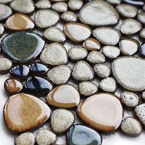 Beige Tan Brown Pebble Mosaic Tile Sheets