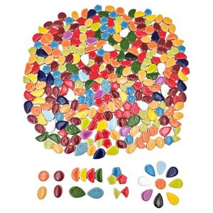 1.1lb Ceramic Mosaic Tiles,Mixed Colour Ceramic Mosaic Pieces for Crafts,Mosaic Tiles for Home Decoration or DIY Crafts,Mosaic Making Supplies (Semicircular+Round+Raindrop+Leaves+Oval+Sector+Pentagon)