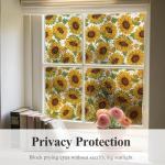 Flortlias Pre Cut Square Window Privacy Film Tiles, Frosted Stained Glass Window Cling Static Cling for Bathroom Glass Door UV Protection, Summer Sunflower 12 Tiles