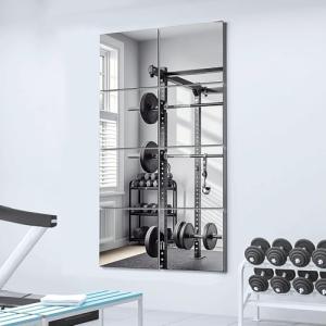 Delma Home Gym Mirrors, 12'' x 12'' Glass Mirror Tiles (8 PCS), Square Large Wall Mirror for Home Gym, Bedroom, Door,Bathroom, Frameless Mirror Sets