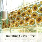 Flortlias Pre Cut Square Window Privacy Film Tiles, Frosted Stained Glass Window Cling Static Cling for Bathroom Glass Door UV Protection, Summer Sunflower 12 Tiles