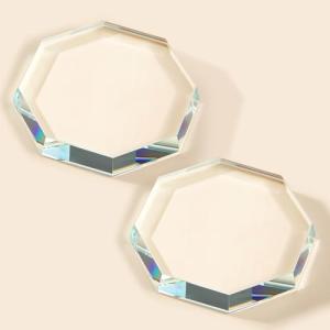 Seajan 2 Pcs Glass Paperweight Clear Glass Tiles Paperweight Decorative Block for Home Decor Crafts Projects Ornaments Book (Octagon)