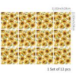 Flortlias Pre Cut Square Window Privacy Film Tiles, Frosted Stained Glass Window Cling Static Cling for Bathroom Glass Door UV Protection, Summer Sunflower 12 Tiles
