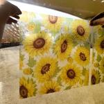 Flortlias Pre Cut Square Window Privacy Film Tiles, Frosted Stained Glass Window Cling Static Cling for Bathroom Glass Door UV Protection, Summer Sunflower 12 Tiles