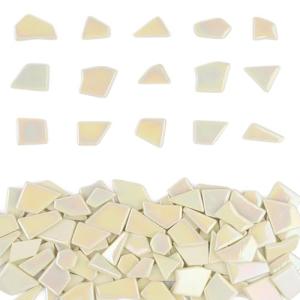 Youway Style Iridescent Cream Glass Mosaic Tiles for Crafs Bulk,200g Broken Stained Glass Pieces for Crafts DIY Mosaic Art Decor