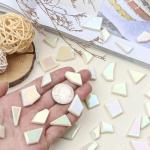 Youway Style Iridescent Cream Glass Mosaic Tiles for Crafs Bulk,200g Broken Stained Glass Pieces for Crafts DIY Mosaic Art Decor