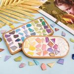 Youway Style Iridescent Cream Glass Mosaic Tiles for Crafs Bulk,200g Broken Stained Glass Pieces for Crafts DIY Mosaic Art Decor