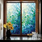 SHENGYUMY Mosaic Window Film Blue Green Gradient Static Cling Privacy Window Sticker No Glue Frosted Glass Covering UV Blocking Decorative Film for Bathroom Kitchen 17.7 x 39.3 Inch