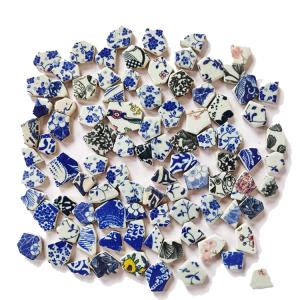 Broken Tiles,1lb About 73pcs Ceramic China Glazed Irregular Mosaic Tiles for Crafts DIY Assortment,Blue and White Porcelain Pieces for Wall Art Vase Coaster Flower Pots Floor Mosaic Making Supplies