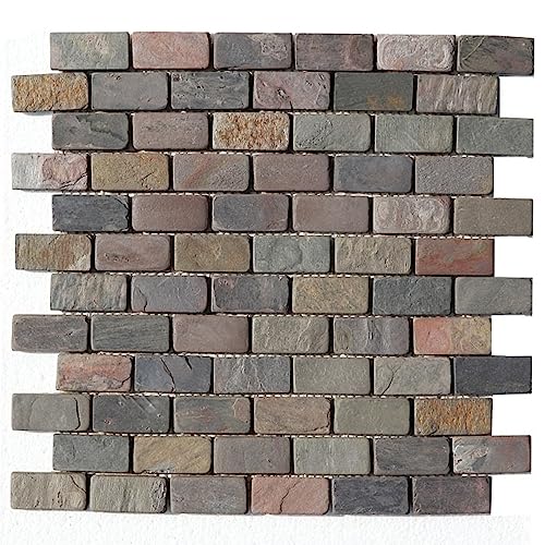 Peacock Slate Rustic 1x2 Tumbled Tile Sheet