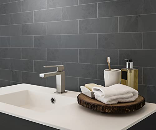 Montauk Black 12x4 Inch Slate Subway Tile