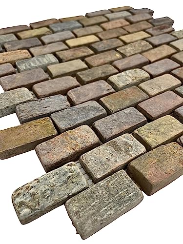 Peacock Slate Rustic 1x2 Tumbled Tile Sheet
