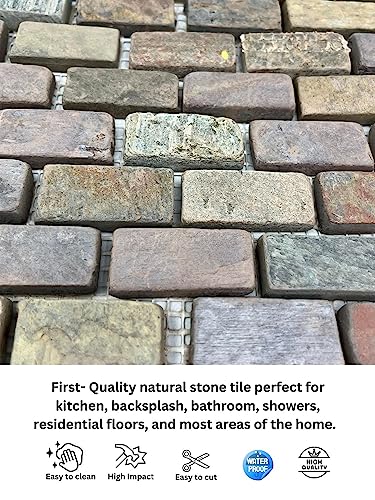 Peacock Slate Rustic 1x2 Tumbled Tile Sheet