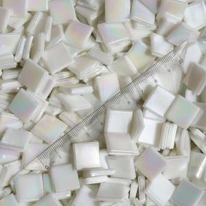 Iridescent White Glass Mosaic Tiles - 0.59 Inch