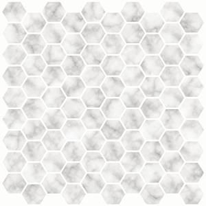 Hexagon Marble Peel and Stick Shower Floor Tiles