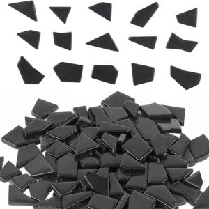 Youway Style Black Glass Mosaic Tiles for Crafts Bulk,200g Broken Glass Pieces for DIY Spring Mosaic Art Kit Decor,Garden Mosaic Supplies
