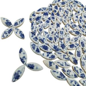 1.1lb Ceramic Mosaic Tiles for Crafts, Leaf Mosaic Pieces Porcelain Mosaic Tiles for Mosaic DIY, Stained Ceramics Supplies (Blue Flower)