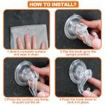 KORCCI Suction Cup Hooks for Shower-Max Load 10 LB, No Trace, Reusable & Removable, Small Clear Suction Hooks, for Tile, Glass, Window, Kitchen, Bathroom, Christmas Decor, Wreath, Lights, 2 Pack