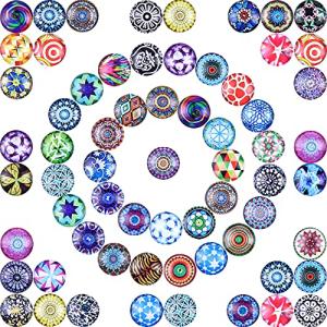 Aipridy 200 Pieces 12mm Mosaic Printed Glass Dome Cabochons Mixed Color Flower Pattern Half Round Crafts Mosaic Tiles for Photo Pendant Jewelry Making (12mm, Mosaic)