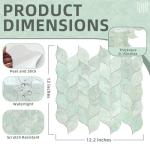 Tilingview 10-Sheet Peel and Stick Backsplash Tile for Kitchen, Self-Adhesive Mosaic Glossy Leaf Stick on Wall Tile with Gaps (Light Green)