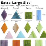 Lanyani 2.4lb Bulk Extra-Large Mosaic Glass Tiles, Opaque Stained Glass Tile Mosaic Pieces in Vibrant Mixed Colors, 4 Shapes for DIY Crafts and Hobbies