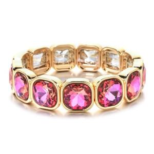 CYLRWSR Rose Colorful Glass Crystal Elastic Bracelet Enamel Stretch Rhinestone Bangle Tile Bead Bracelet For Women