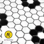 Tenedos Hexagon Matte White with Black Hexagon Flower Pattern Porcelain Mosaic Floor and Wall Tile for Kitchen Backsplash, Bathroom Walls, Accent Walls and Floors (10 Sheets)
