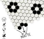 Tenedos Hexagon Matte White with Black Hexagon Flower Pattern Porcelain Mosaic Floor and Wall Tile for Kitchen Backsplash, Bathroom Walls, Accent Walls and Floors (10 Sheets)