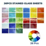Unicoshape 26 Sheets Opaque Stained Glass Kit for Beginners - 6 x 4 Inch Colored Opalescent Art Glass for Mosaic Art, DIY Starter Projects & Craft Supplies - Easy to Cut & Shape