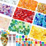 Tetutor Glass Mosaic Tiles for Crafts Bulk with B7000 Glue,700g Irregular Tiny Mosaic Glass Pieces for Mosaic Projects,DIY Mosaic Art Decor