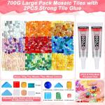 Tetutor Glass Mosaic Tiles for Crafts Bulk with B7000 Glue,700g Irregular Tiny Mosaic Glass Pieces for Mosaic Projects,DIY Mosaic Art Decor