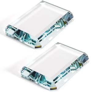 Nagpew 2 Pack Rectangle Paperweight, Clear Glass Letterweight, Transparent Decorative Block Tiles for Home Office Desktop Decor, Crafts, Projects, Ornaments, Books