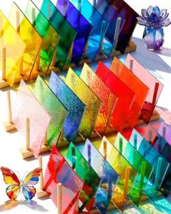 Rainbow Stained Glass Sheets for Crafts - 24 Pack