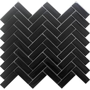 Black Herringbone Polished Porcelain Mosaic Tile