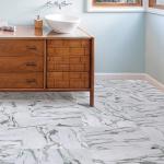 FloorPops Opaline Peel and Stick Floor Tiles, White Marble Look Removable Vinyl Flooring, Self Adhesive Floor Tiles for Kitchen Bathroom Entryway