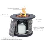 32-Inch Outdoor Porcelain Tile Gas Fire Table, 50,000 BTU Round Propane Fire Pit Table, Concrete Composite Firepit Base with Faux Stacked Stone Texture, Lid, Lava Rocks, Push-Button Ignition, Cover