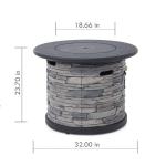 32-Inch Outdoor Porcelain Tile Gas Fire Table, 50,000 BTU Round Propane Fire Pit Table, Concrete Composite Firepit Base with Faux Stacked Stone Texture, Lid, Lava Rocks, Push-Button Ignition, Cover