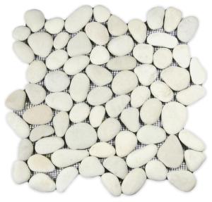 CNK Tile White Pebble XL Jumbo Sliced Pebble Tile - 12" x 12" Polished Natural Stone for Bathroom Kitchen Backsplash Shower and Flooring - Durable Easy Installation Versatile Design - Pack of 1
