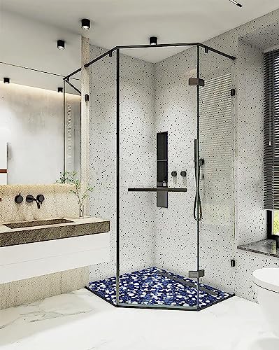 Heart-Shaped Dark Blue Pebble Ceramic Shower Tiles