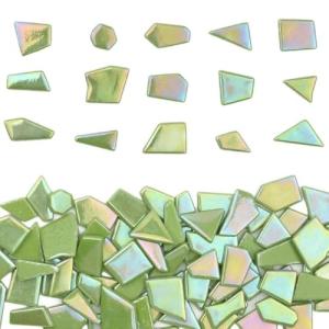 Youway Style Iridescent Glass Mosaic Tiles for Crafts Bulk,200g Green Broken Mosaic Glass Pieces for Garden Crafts Kits,DIY Mosaic Art Decor