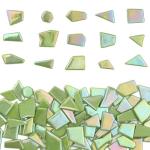 Youway Style Iridescent Glass Mosaic Tiles for Crafts Bulk,200g Green Broken Mosaic Glass Pieces for Garden Crafts Kits,DIY Mosaic Art Decor