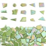 Youway Style Iridescent Glass Mosaic Tiles for Crafts Bulk,200g Green Broken Mosaic Glass Pieces for Garden Crafts Kits,DIY Mosaic Art Decor