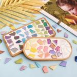 Youway Style Iridescent Glass Mosaic Tiles for Crafts Bulk,200g Green Broken Mosaic Glass Pieces for Garden Crafts Kits,DIY Mosaic Art Decor