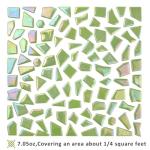 Youway Style Iridescent Glass Mosaic Tiles for Crafts Bulk,200g Green Broken Mosaic Glass Pieces for Garden Crafts Kits,DIY Mosaic Art Decor